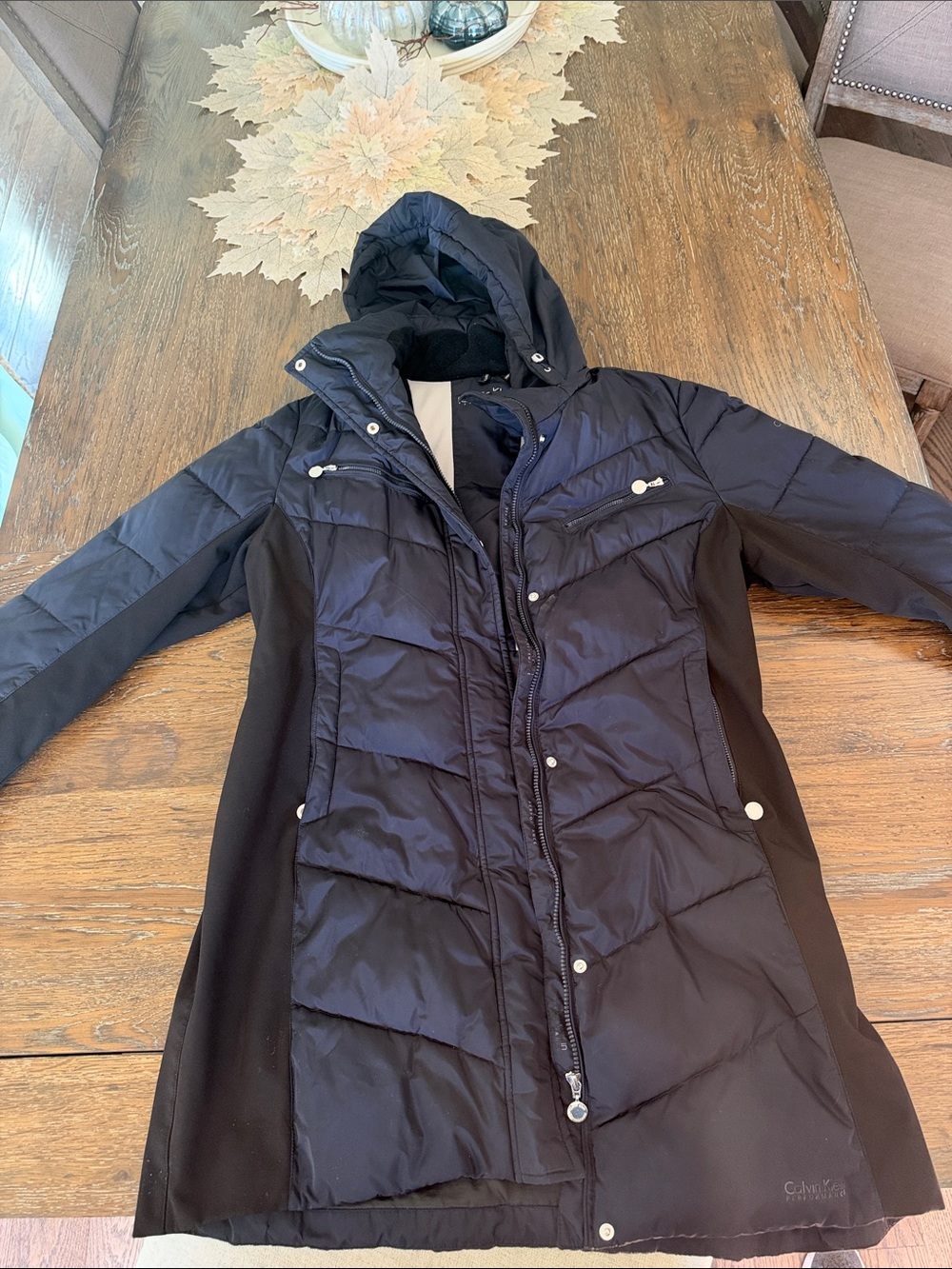 Calvin Klein Black Quilted Hooded Long Puffer Coat